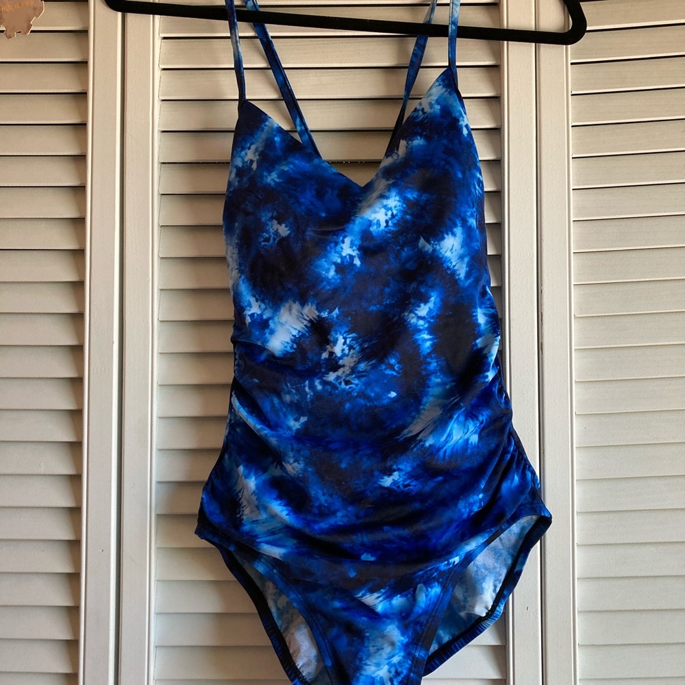 Blue tie dye swim suit